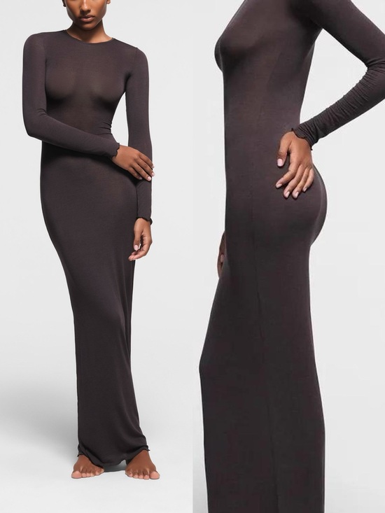 SKIMS Dresses & Skirts - NWOT SKIMS SHEER MODAL LONG SLEEVE LONG DRESS in phoenix brown